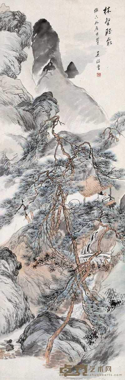 吴镜汀 林壑听泉 立轴 104×34.5cm